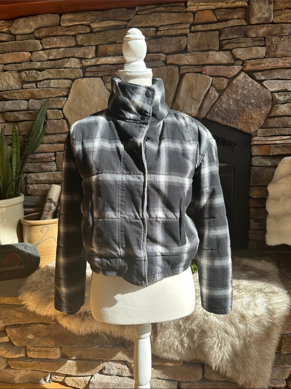 Evereve Gray Plaid Bomber Jacket